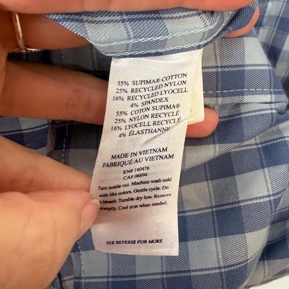 NWT Faherty The Movement Supima Cotton Button Down Shirt in Ocean Blues Check XL - Picture 6 of 6